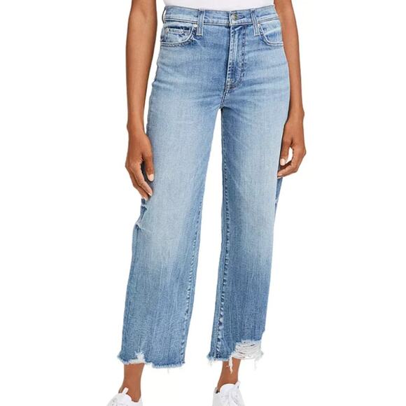 7 For All Mankind Denim - 7 for All Mankind Wide Leg Jeans, Light Wash High-Rise Denim Pants Stretch Sz 24